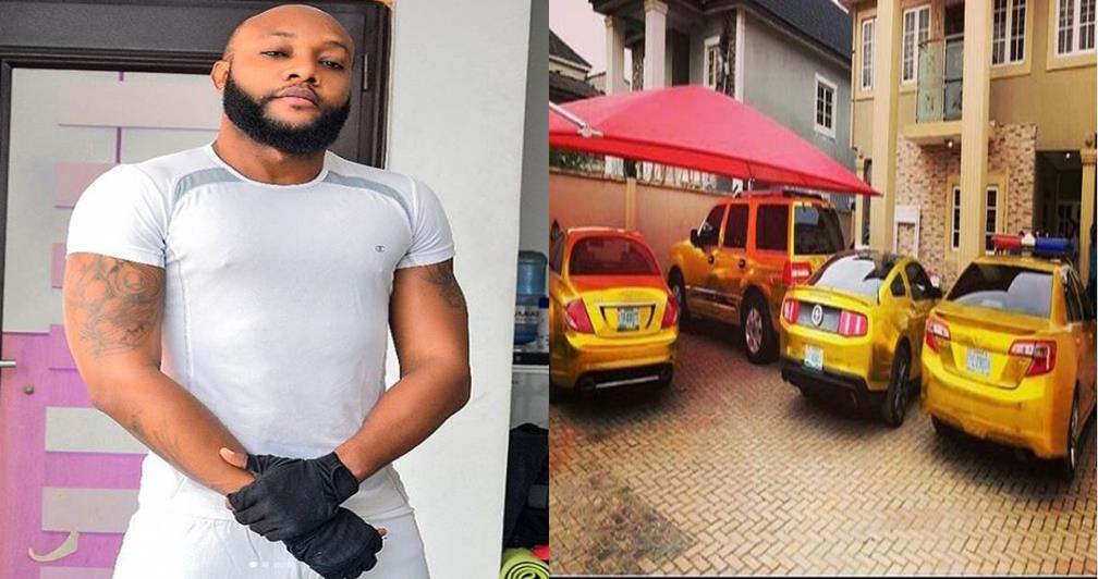 Kcee shows off his gold-painted exotic cars in his compound (Photos)