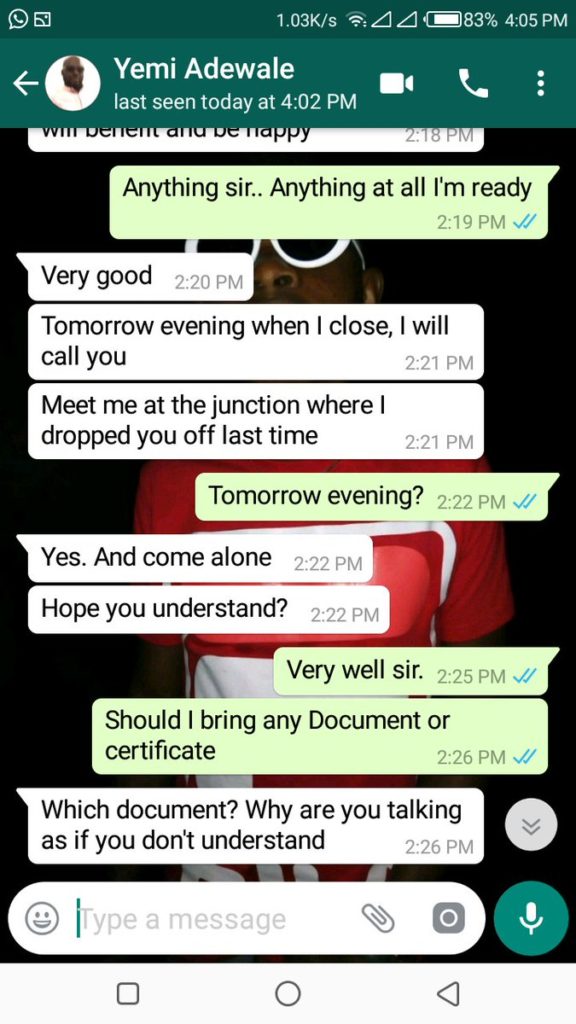 Nigerian lady shares chat with potential employer demanding to sleep with her before giving her a job