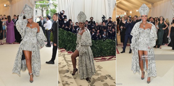 Rihanna Wears Elaborate Dress and Papal Mitre to 2018 Met Gala