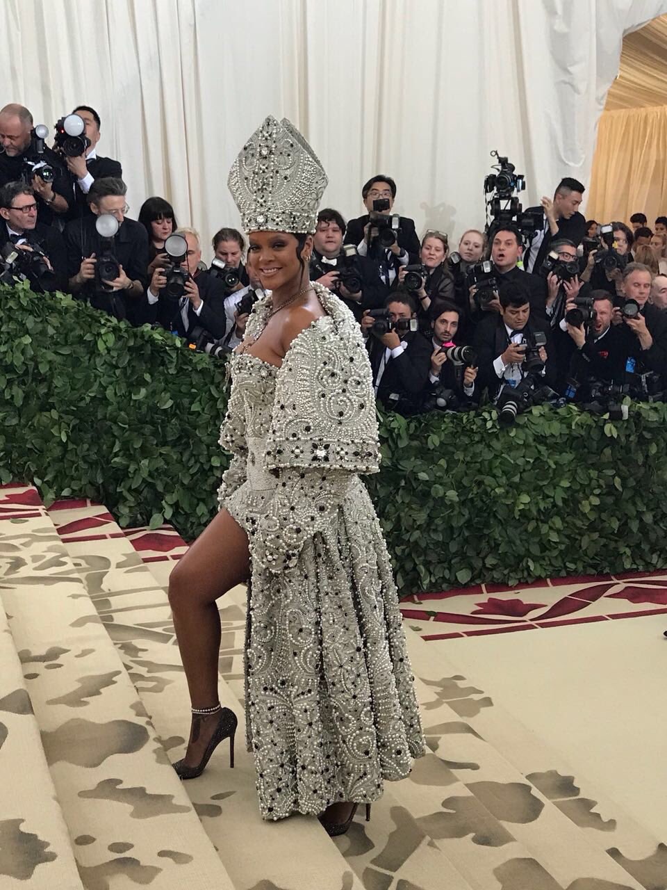 Rihanna Wears Elaborate Dress and Papal Mitre to 2018 Met Gala
