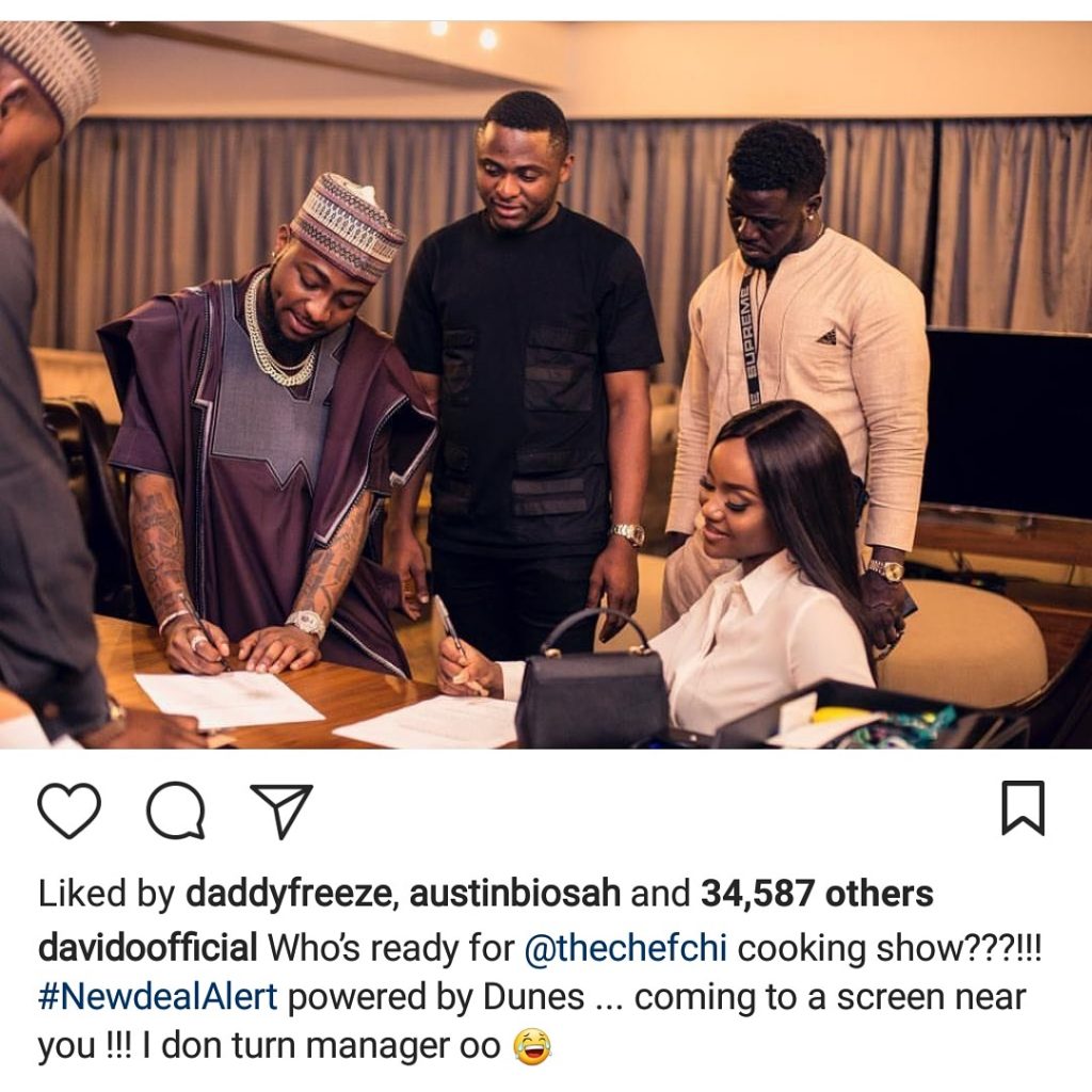More Assurance! Davido secures 'Cooking Show' deal for Chioma