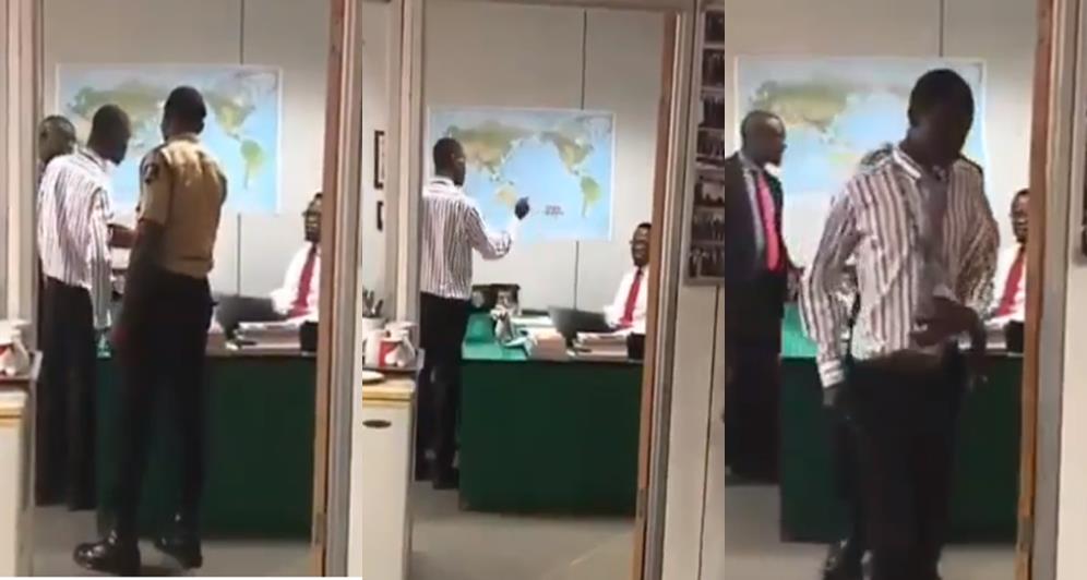 Trending video of a Nigerian man commanding his boss to sign a document in the name of Jesus
