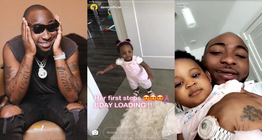 Davido shares adorable video of his second daughter, Hailey, taking her first steps