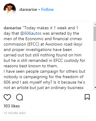 'Free 606 Autos' - Davido wants the release Suspected Yahoo Boy Arrested by EFCC