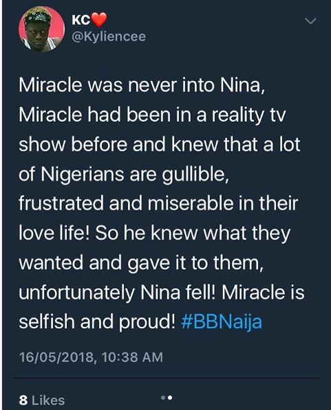 Sugar-mummy Rumour: Twitter users blast BBNaija's winner Miracle