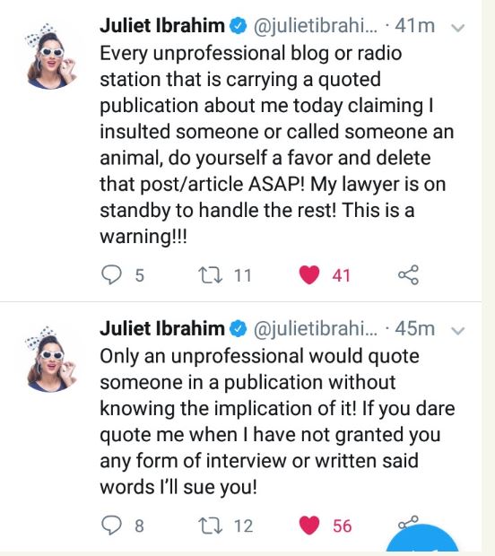 Did Juliet Ibrahim Call Iceberg Slim An Animal? Read her posts