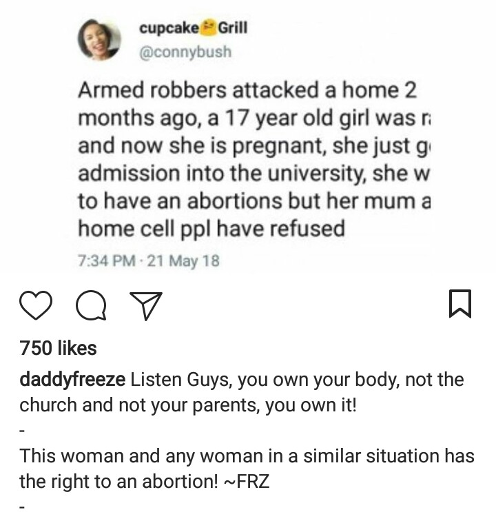 Daddy Freeze advises young girl to have an abortion after been raped by robbers