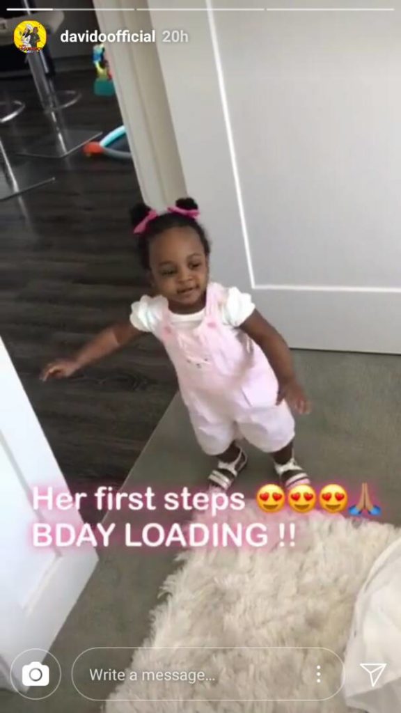 Davido shares adorable video of his second daughter, Hailey, taking her first steps