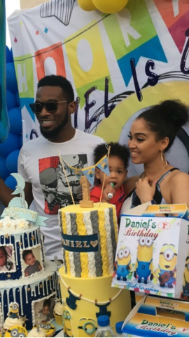 Hilarious moment Dbanj tried to tie his wife's 'gele' at his son's birthday party (Video)