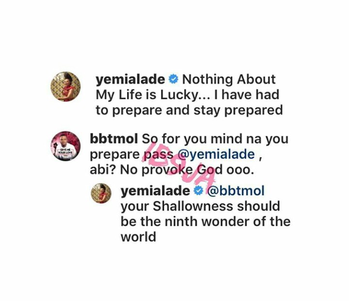 Yemi Alade harshly replies fan who told her not to 'provoke God' after she made a motivational post on IG