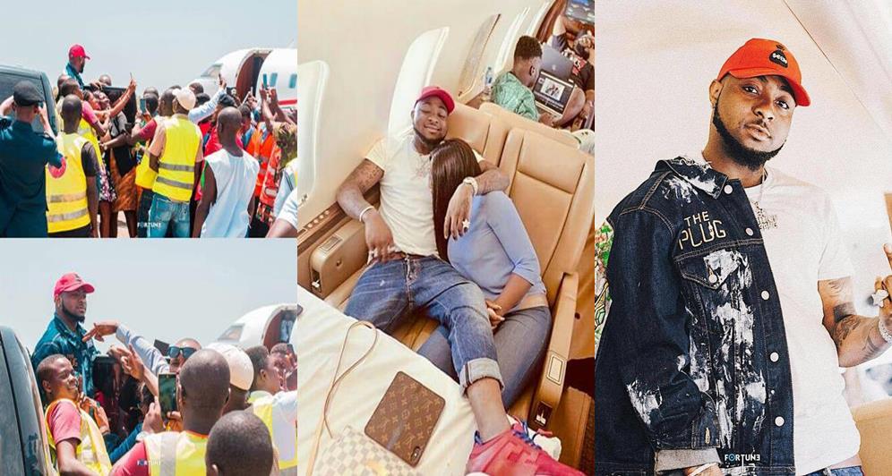 Crowd storm the airport to welcome Davido & his girlfriend, Chioma as they visit Sierra Leone (Photos)