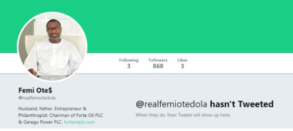 Billionaire businessman Femi Otedola joins twitter, follows only his 3 daughters
