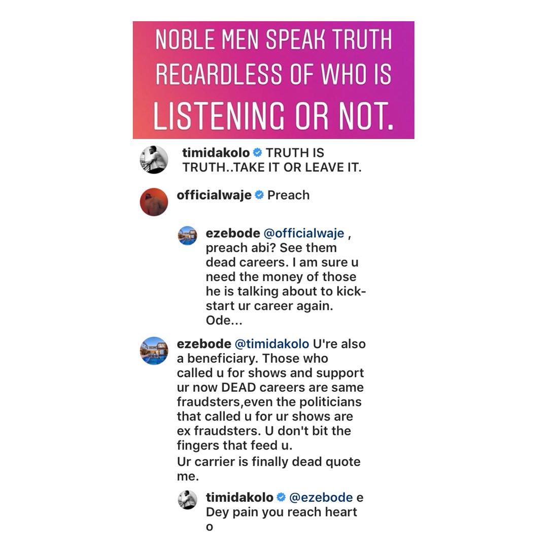 Timi Dakolo trolls man who declared his and Waje's careers dead for supporting Noble Igwe