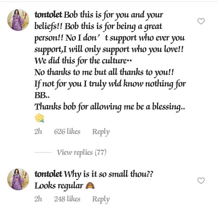 Bobrisky shares the iPhone X Tonto Dikeh promised to gift Nina.