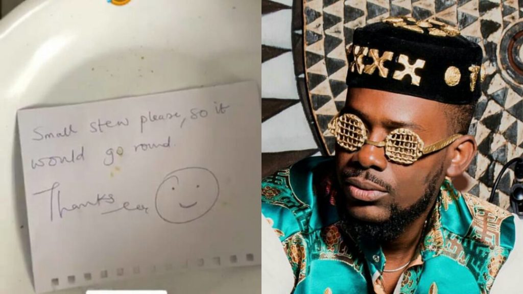 Adekunle Gold shares funny video showing the instruction his sister left for him beside their pot of stew