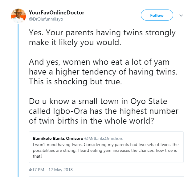 'Women who eat lots of yam have higher tendency of having twins'- Nigerian doctor reveals
