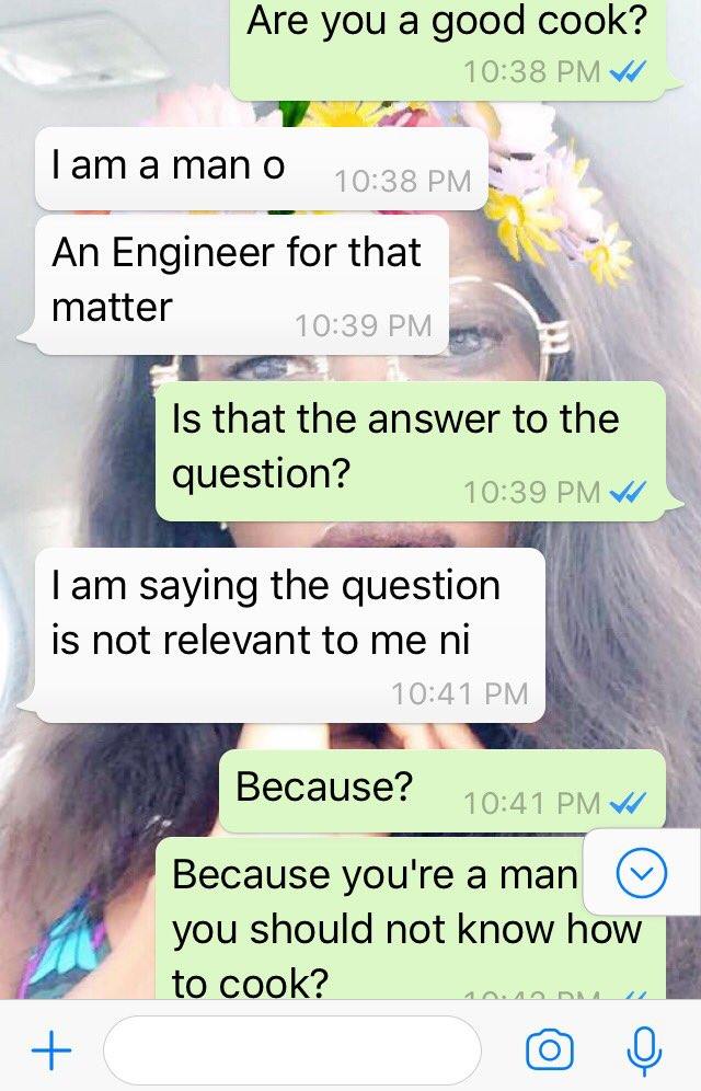 Lady Dumps Man Who Wants To Marry Her Because He Can't Cook, Leaks Their Chat