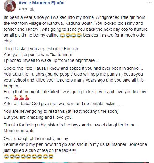 Nigerian lady pens down an emotional post to her househelp