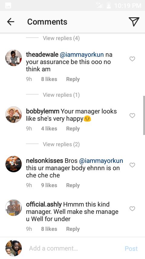 'Is this your own Chioma' - Fans react as Mayorkun show off his US Tour Manager.