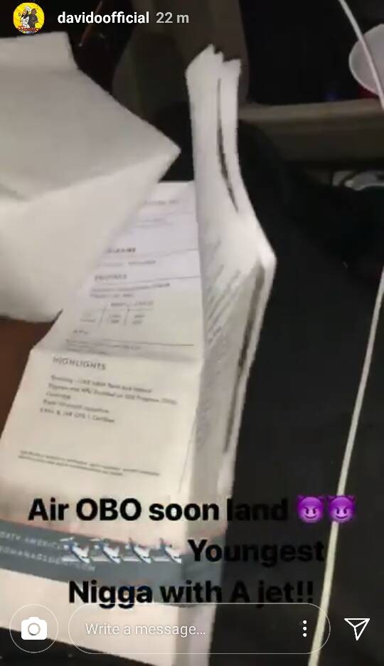 Air OBO!!! Davido Buys Private Jet, See The Documents
