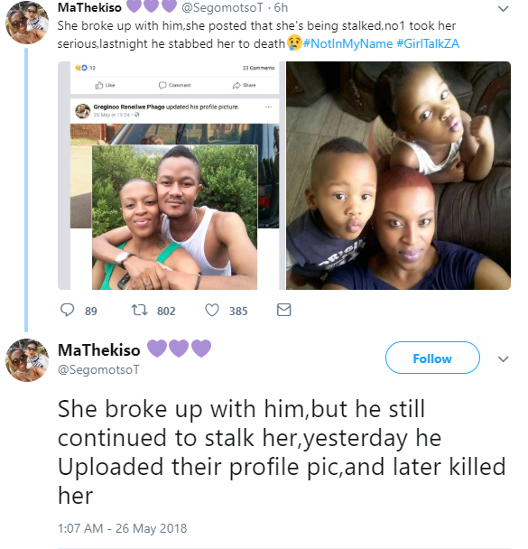 Lady stabbed to death by her boyfriend for breaking up with him (Photos)