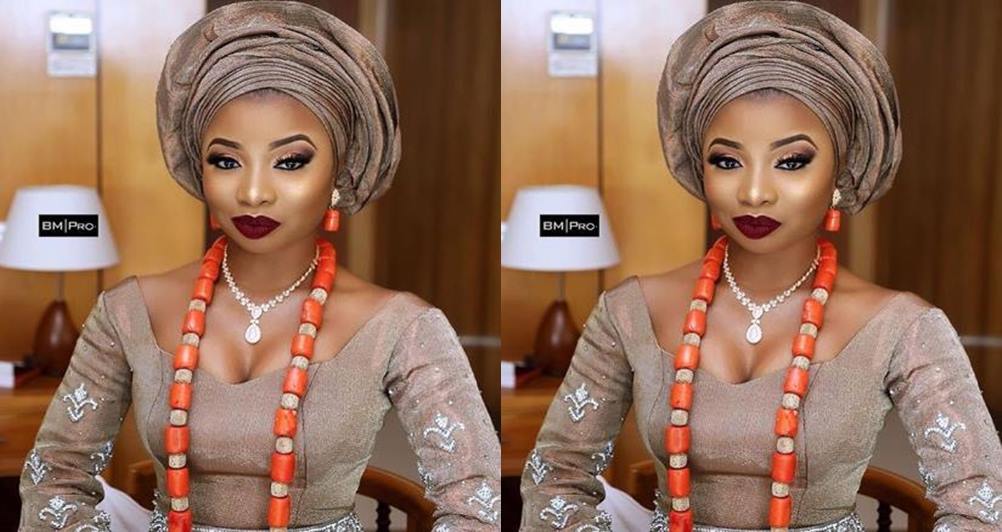 Beautiful photo of singer Mo'Cheddah's look at her traditional wedding in Lagos yesterday