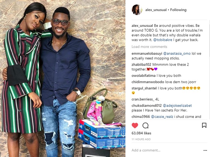 #BBNaija: Alex Reacts To Those Hating On Her Relationship With Tobi (Photo)