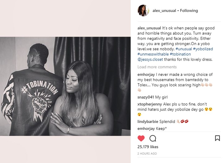 #BBNaija: Alex Reacts To Those Hating On Her Relationship With Tobi (Photo)