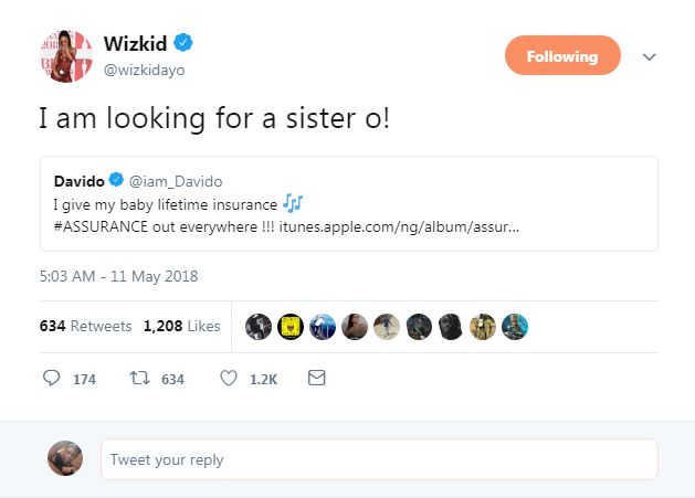 Wizkid Says He Is Looking For a Sister - Davido Reacts, Calls Tiwa Savage
