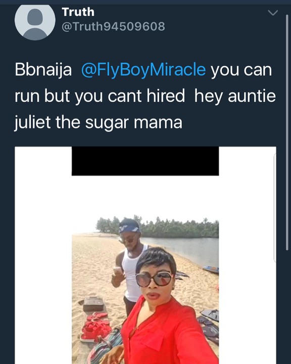 BBNaija: Twitter Users Reveals Miracle's God Mother Madam Juliet Is His Sugar Mum