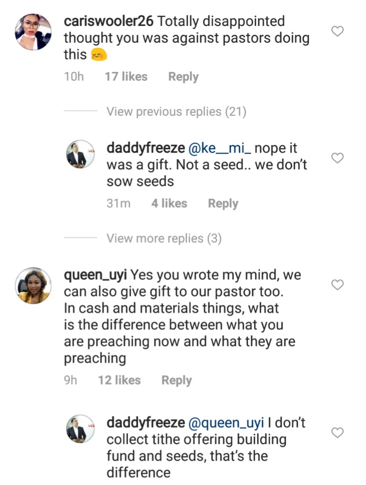 Daddy Freeze Receives Gifts From His Online Church Members, Fans React Negatively, He Responds