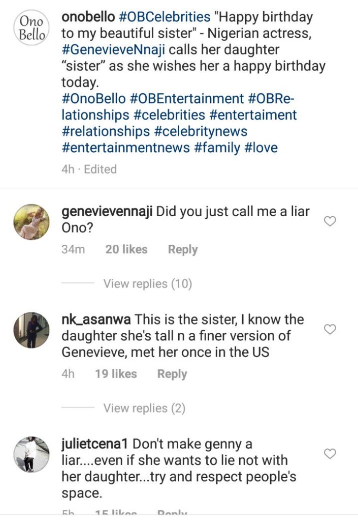 Genevieve Nnaji Reacts After She Was Tagged A Liar By Over Her Sister