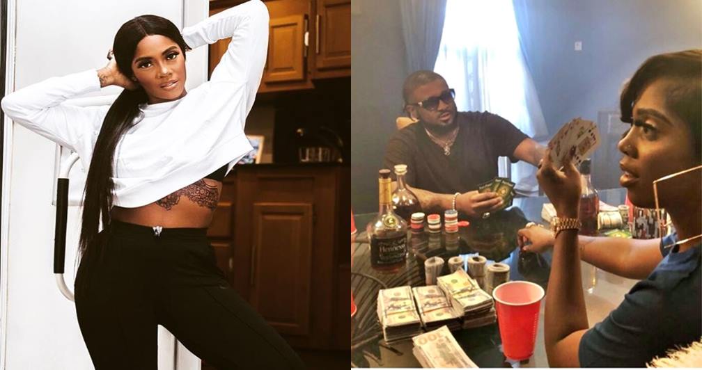 Gambling? Tiwa Savage Spotted Playing Cards With Wads Of Dollar Bills