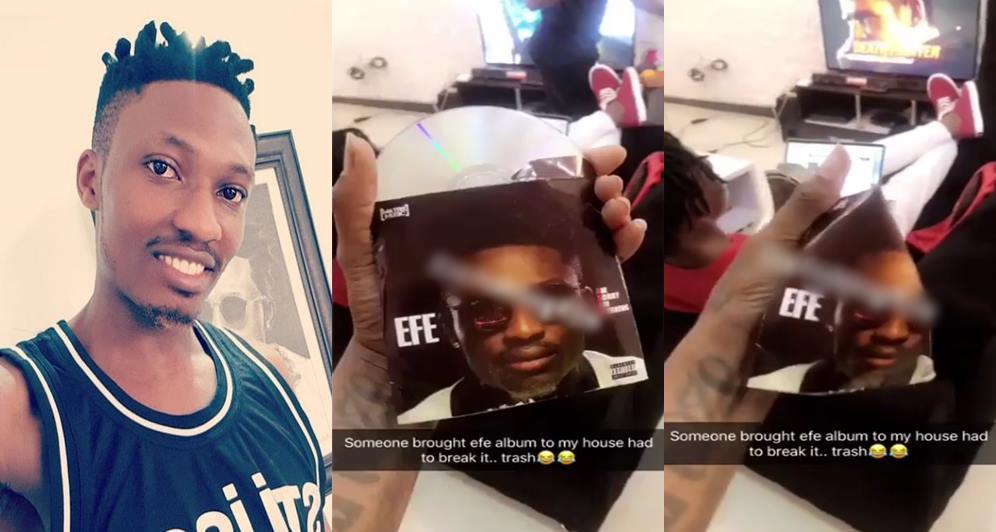 Nigerian Man crushes BBN winner, Efe's album like an empty soda can, says it's 'trash' (Video)