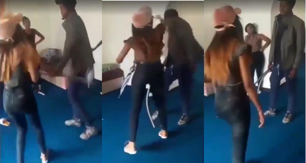 Lady slaps & flogs her boyfriend because he cheated on her and got another lady pregnant (Video)