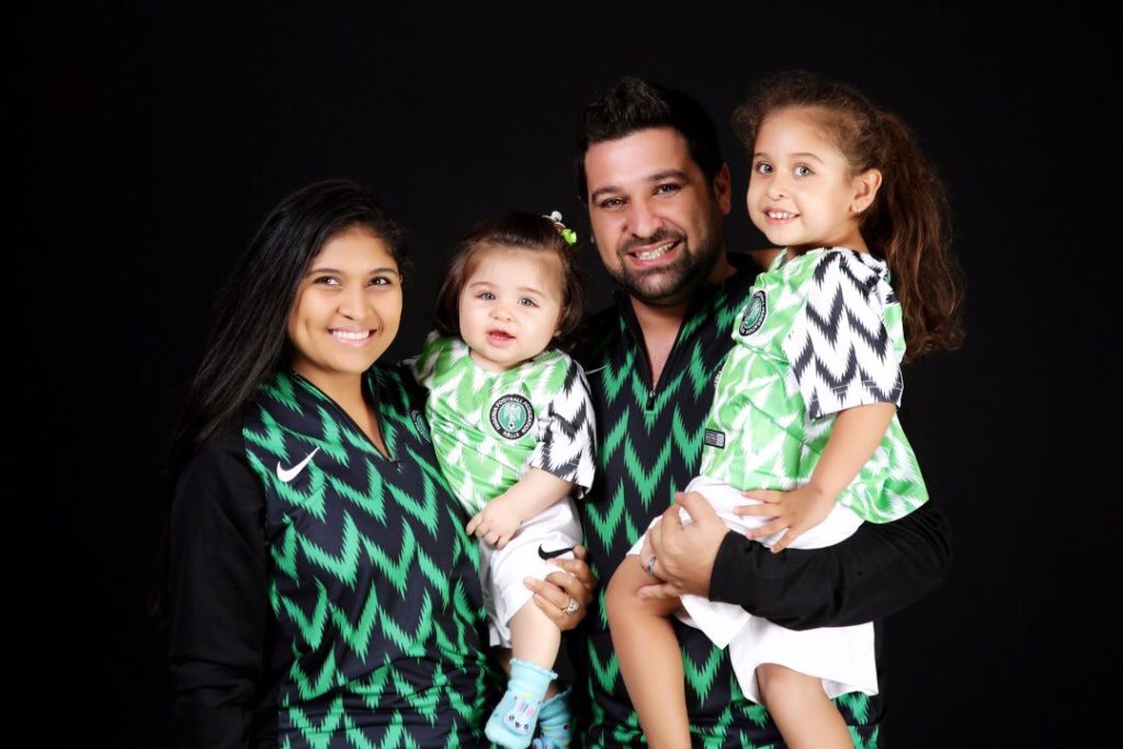 Check Out These Lovely Photos of Oyinbo Couple & Their Kids Rocking The Super Eagles Kits