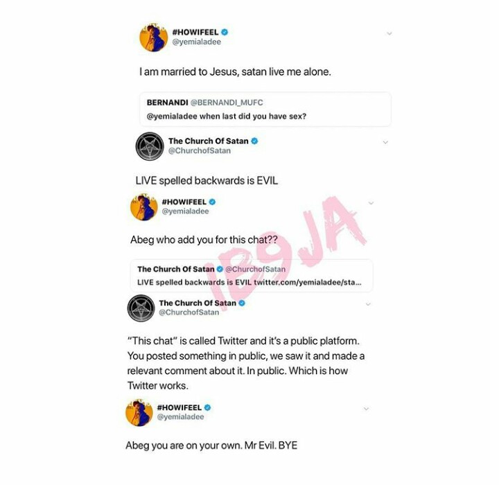 Yemi Alade and 'Church of Satan' fight dirty on Twitter, she attacks them with prayer