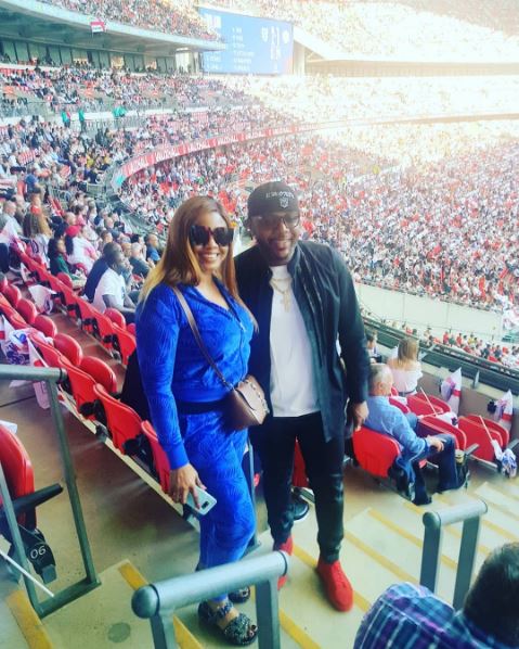 E-Money And His Wife Show Support For The Super Eagles At Wembley Stadium For The Nigeria Vs England Match (Photo)