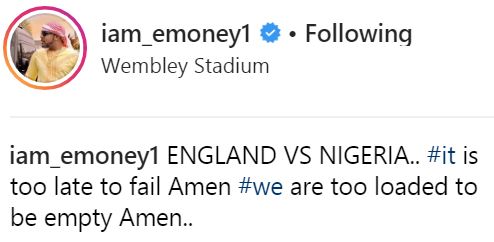 E-Money And His Wife Show Support For The Super Eagles At Wembley Stadium For The Nigeria Vs England Match (Photo)