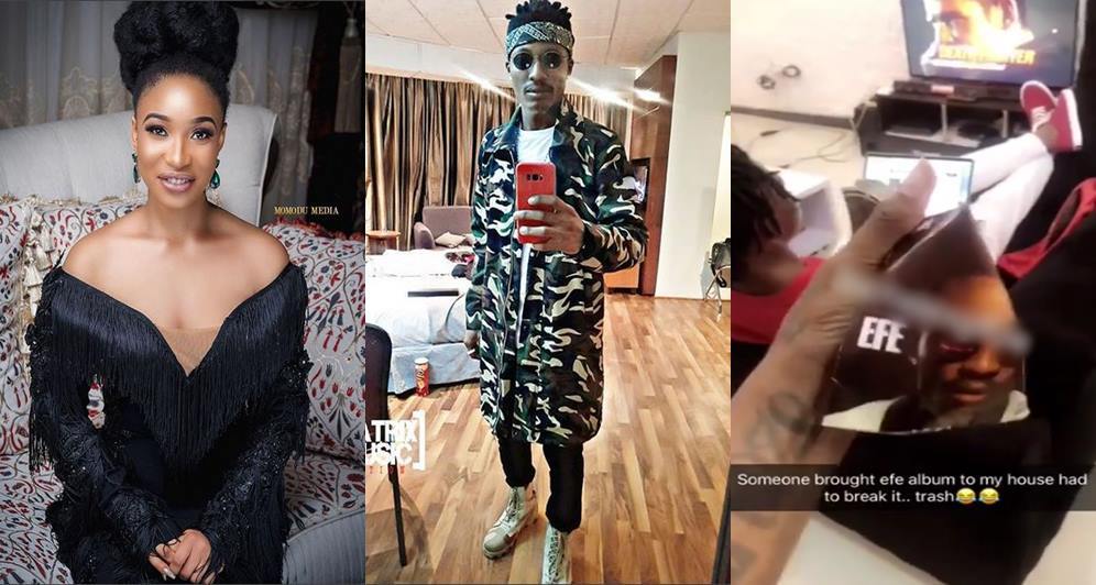 Tonto Dikeh calls out man who shared a video of himself crushing Efe's album like an empty soda can