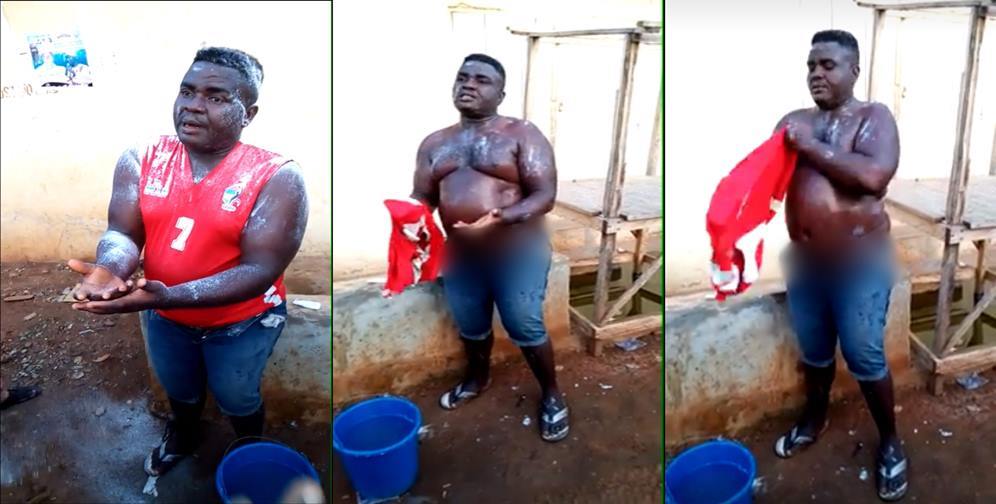 Nigerians attack man seen bathing in broad daylight at a T-junction in Lagos (video)