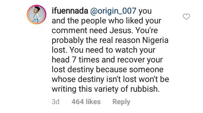 Ifu Ennada blasts troll for saying Alex brought her misfortune