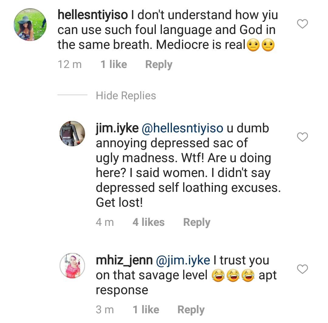 See the savage reply Jim Iyke gave to a non-fan on IG
