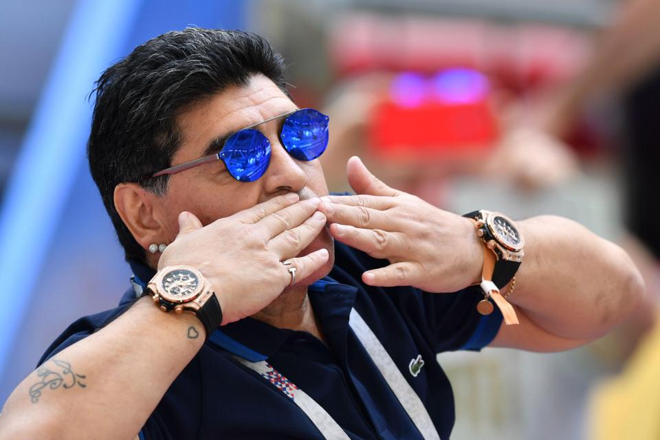 World Cup 2018: Maradona kissing a blonde lady in the stadium while France thrashed Argentina (Photos)
