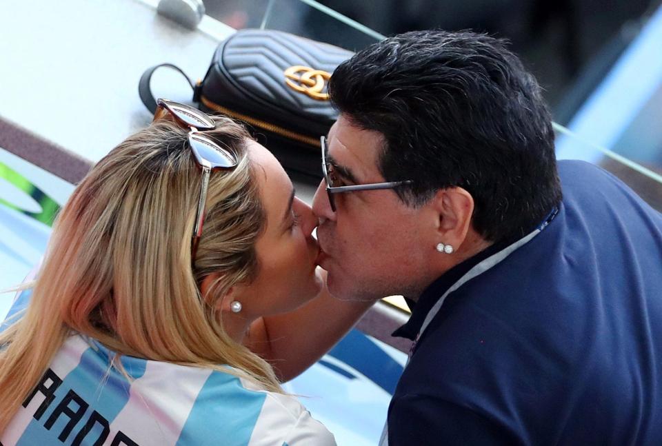 World Cup 2018: Maradona kissing a blonde lady in the stadium while France thrashed Argentina (Photos)
