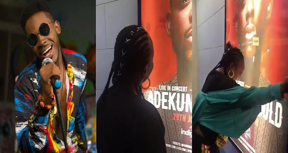 Adekunle Gold's sister in tears after seeing brother on billboards in London (Video)