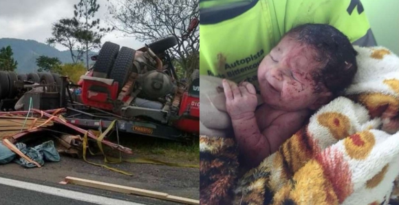Baby miraculously survives being torn out of mother's womb during fatal car crash