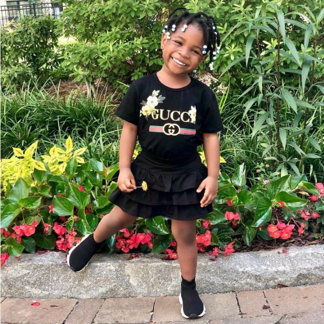 Adorable Photo Of Davido's Daughter, Imade, Rocking A Gucci Shirt