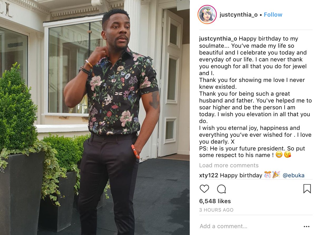 Ebuka's wife pens lovely birthday message to him, thanking him for showing her love she never knew existed