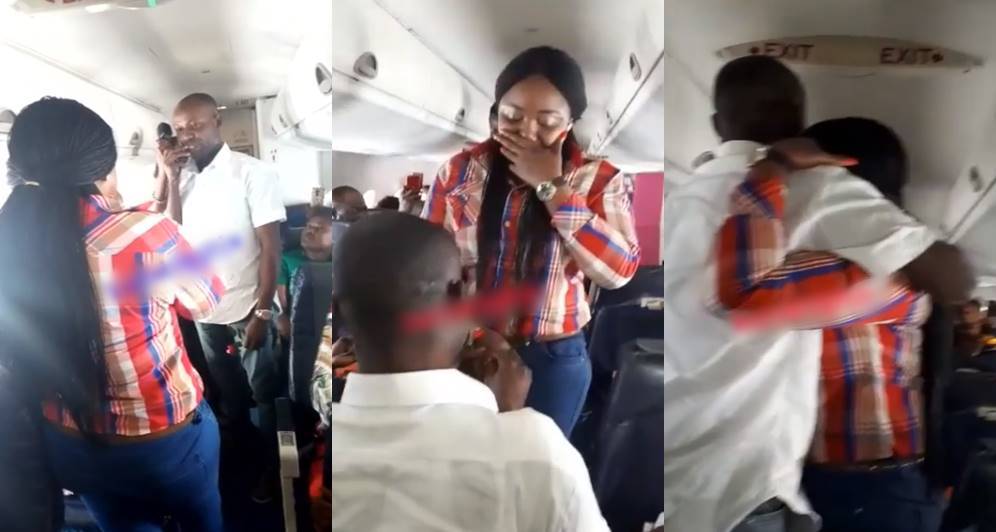 Man proposes to his girlfriend during a flight from Warri to Lagos (Video)